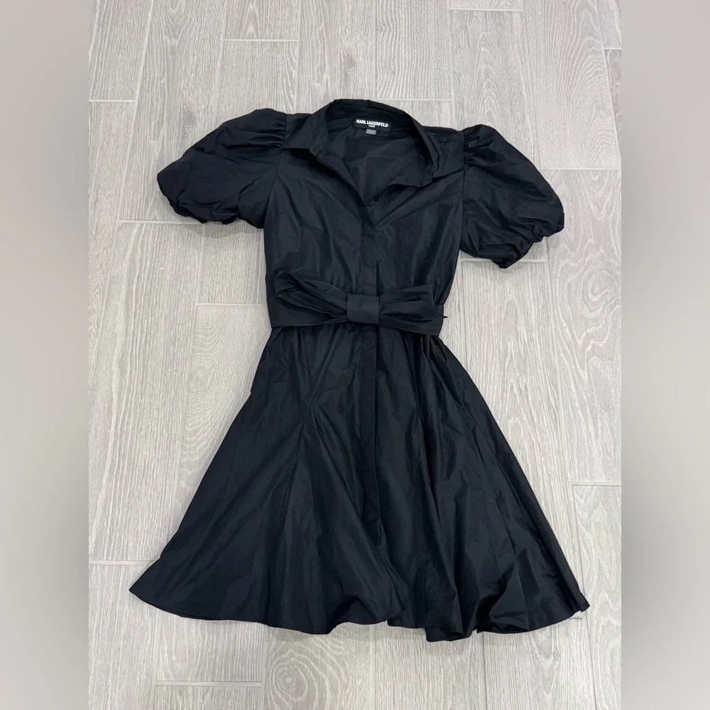 KARL LAGERFELD PARIS Black Shirt Dress Size 8 NWT
